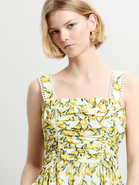 Barletta Lemon Ruched Sleeveless Midi Dress