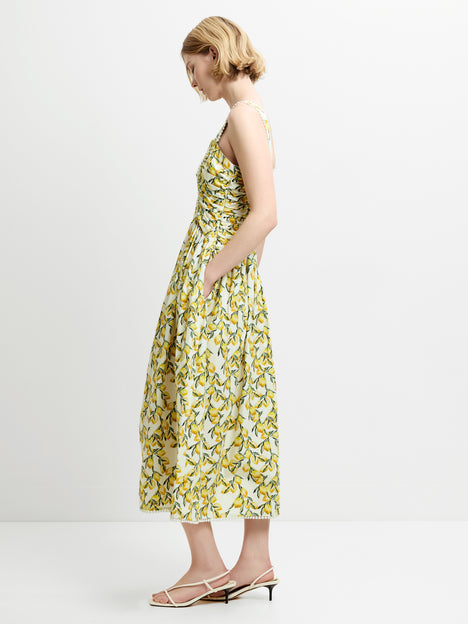 Barletta Lemon Ruched Sleeveless Midi Dress