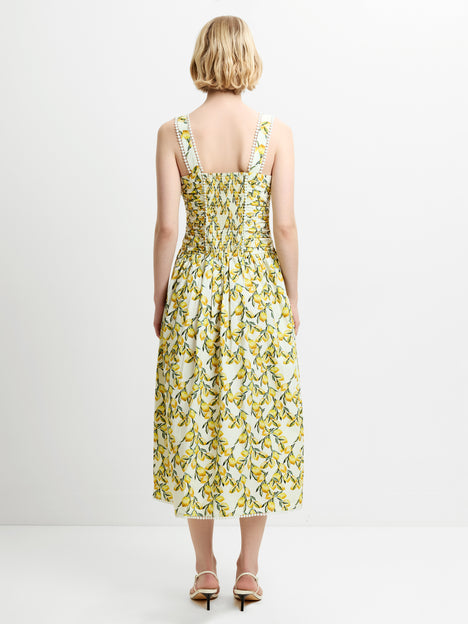 Barletta Lemon Ruched Sleeveless Midi Dress