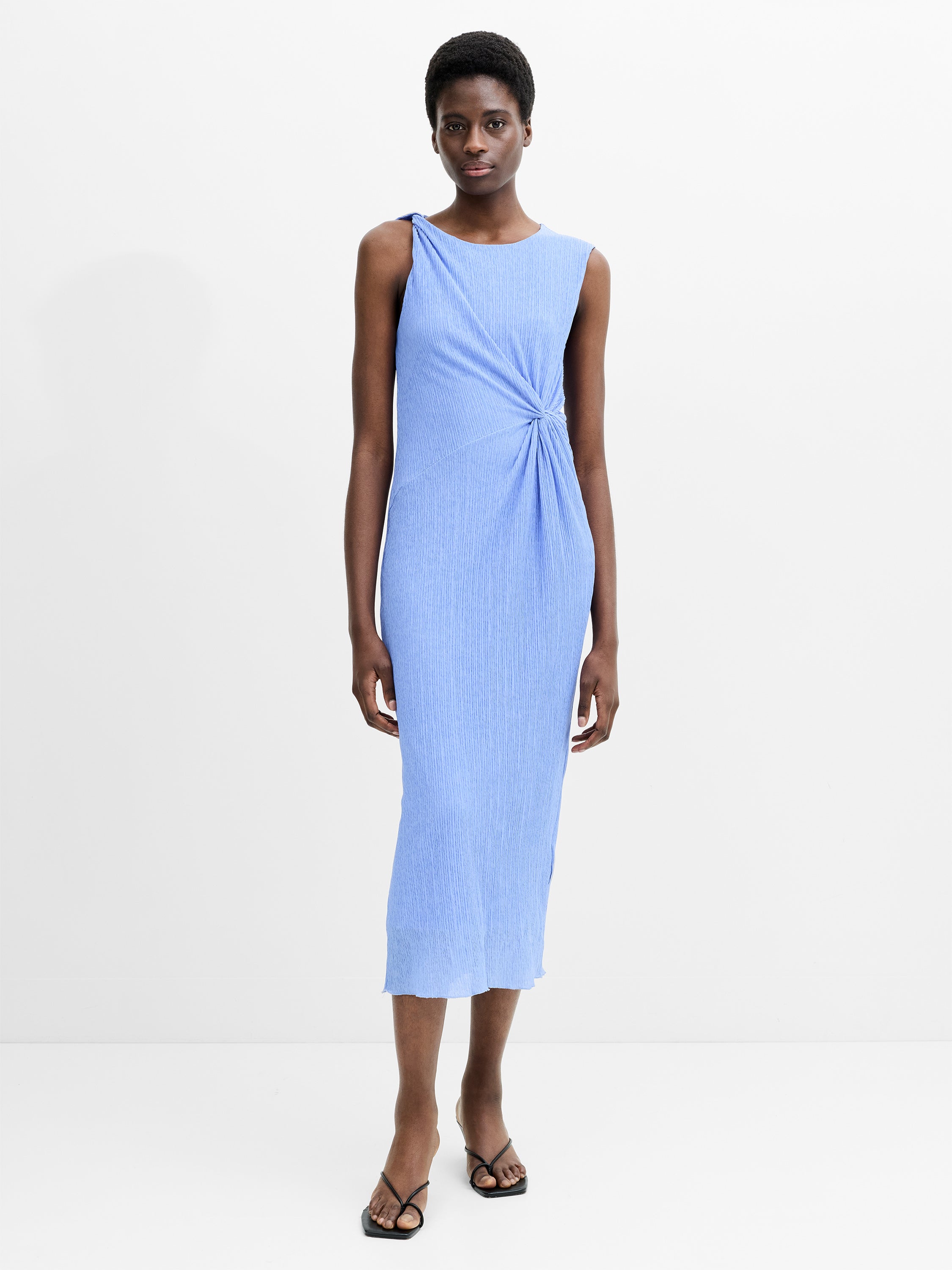 Kiama Plisse Side Twist Blue Midi Dress Soft Azure Blue | French