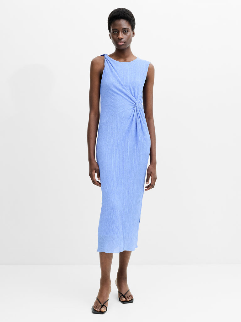Kiama Plisse Side Twist Blue Midi Dress Soft Azure Blue | French