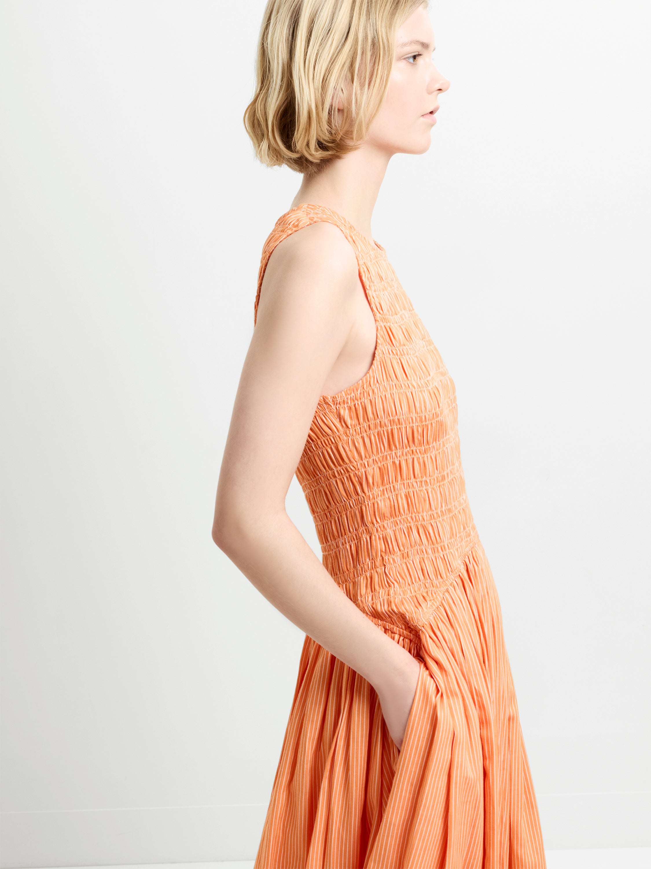 orange cotton midi dress Alexis Cotton Striped Smocked Orange Midi Dress Orange/Cream