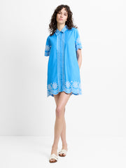 Alissa Cotton Embroidered Blue Mini Shirt Dress