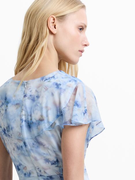 Daisy Flutter Sleeve Blue Floral Midi Dress