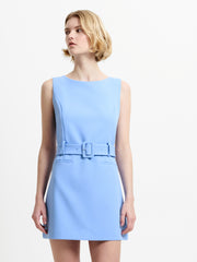 Azra Twill Tailored Belted Light Blue Mini Dress