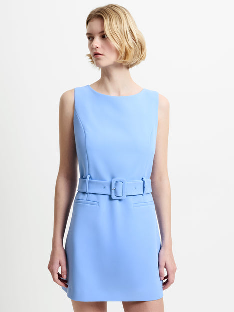 Azra Twill Tailored Belted Light Blue Mini Dress