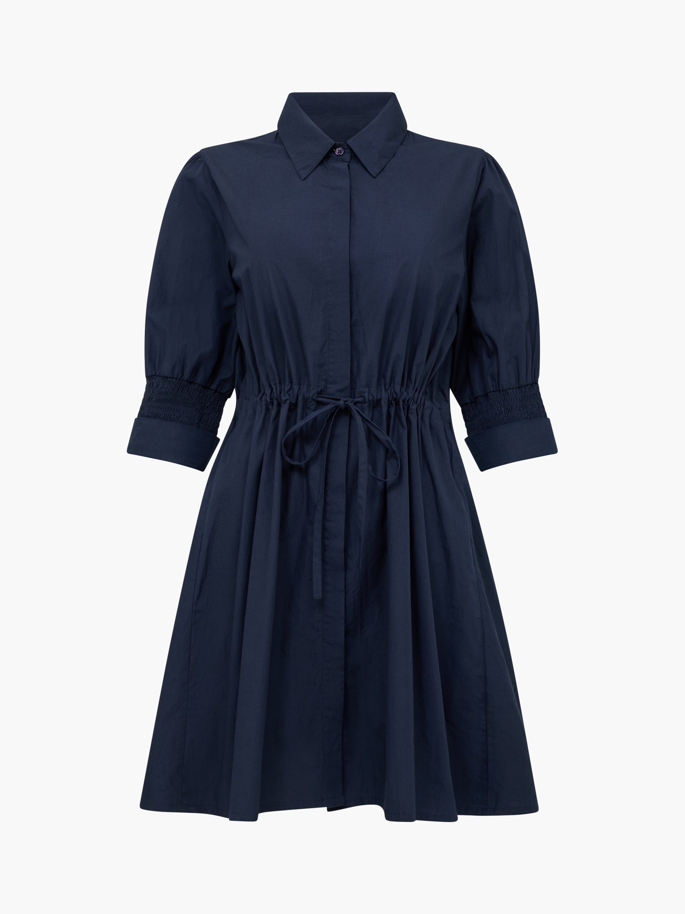 navy blue cotton shirt dress Konbeca Summer Dresses for Women Solid Color Single Breasted Lapel Drawstring Shirt Dress Cotton Linen Dress Navy L, Women's, Size: Large, Blue