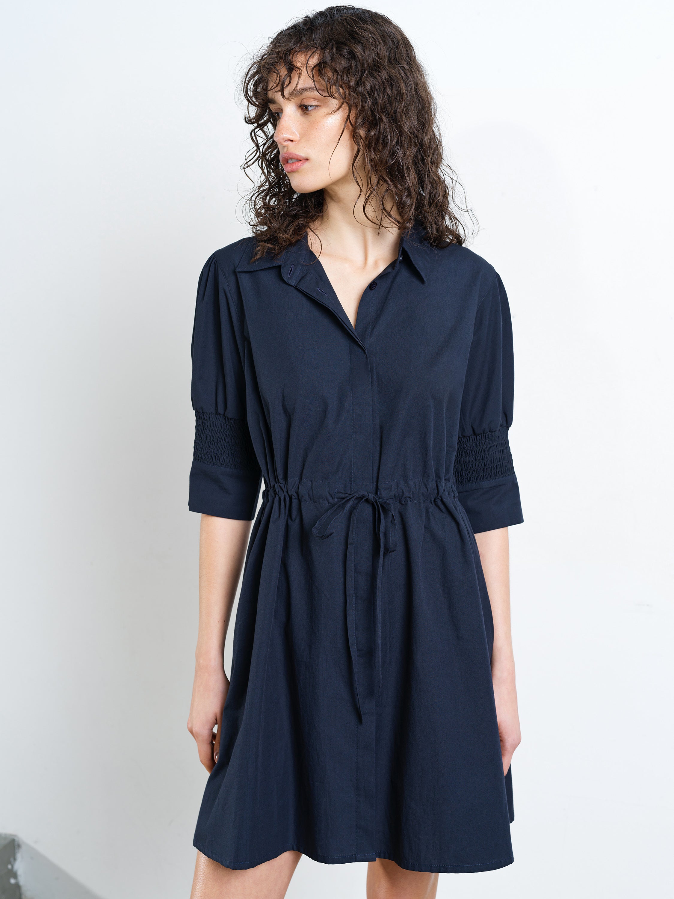 navy shirt dress mini In A Pleated Argument Navy Belted Mini Shirt Dress