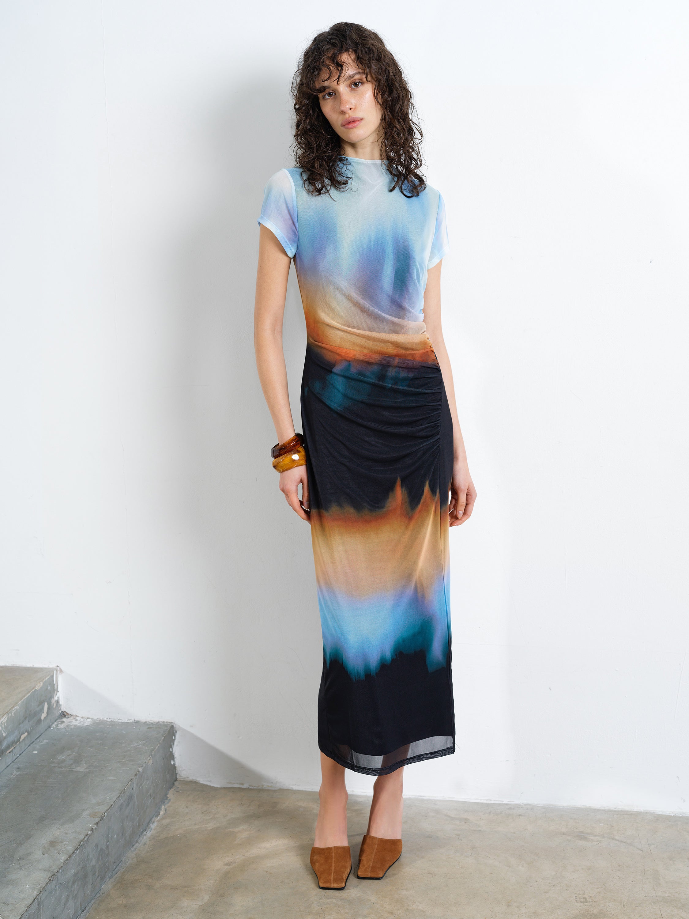 Marina Mesh Ombre Column Dress Ombre Multi | French Connection UK