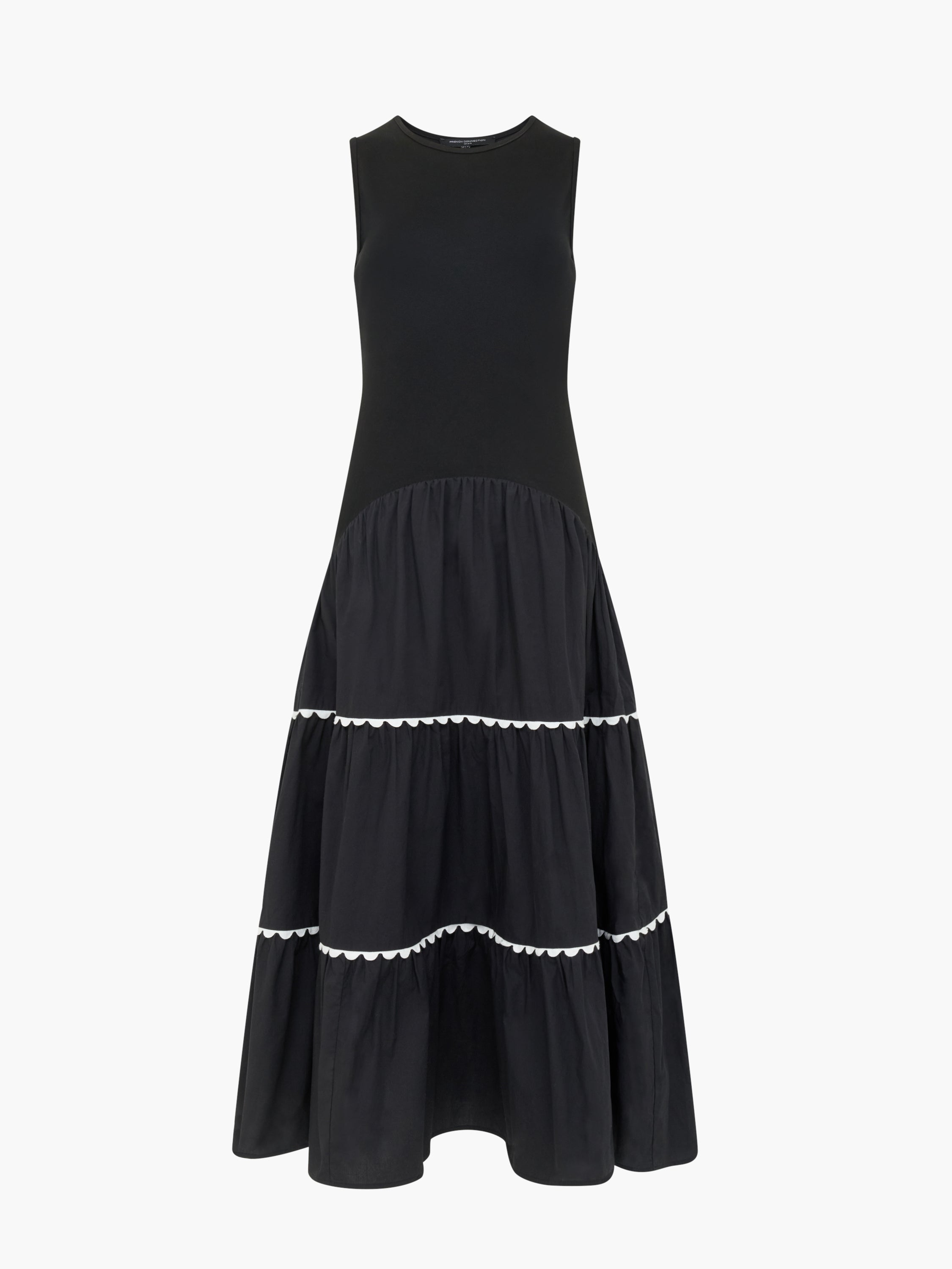 Kaylie Mix Tiered Ric Rac Monochrome Midi Dress