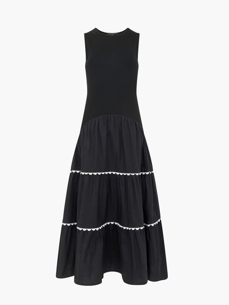 Kaylie Mix Tiered Ric Rac Monochrome Midi Dress