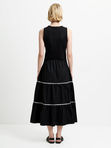 Kaylie Mix Tiered Ric Rac Monochrome Midi Dress
