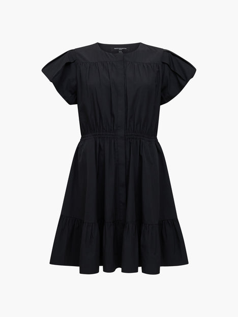 Era Poplin Flutter Sleeve Tiered Black Mini Dress