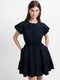 Era Poplin Flutter Sleeve Tiered Black Mini Dress