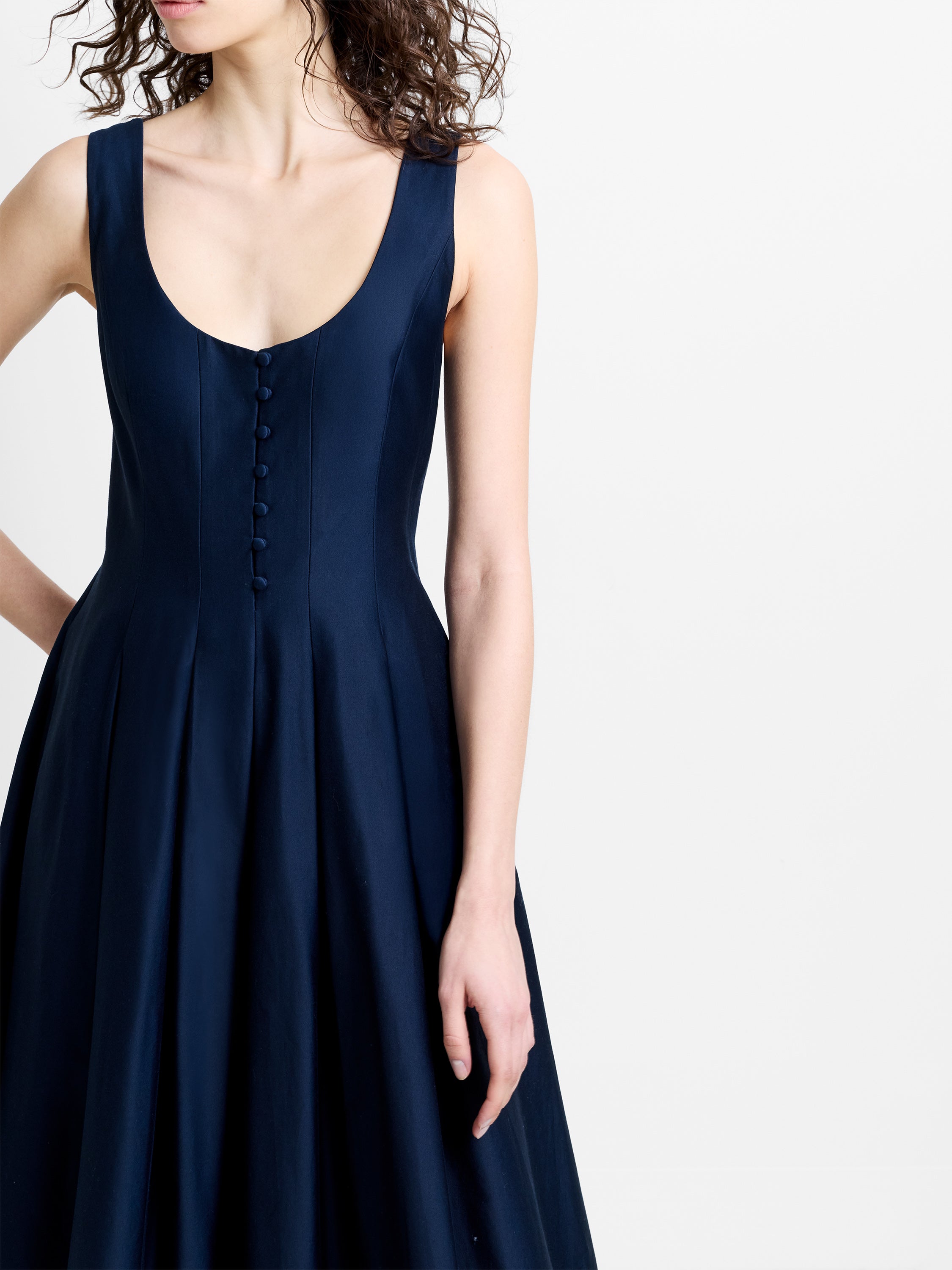 Cotton Sateen Fit-and-Flare Midi Dress