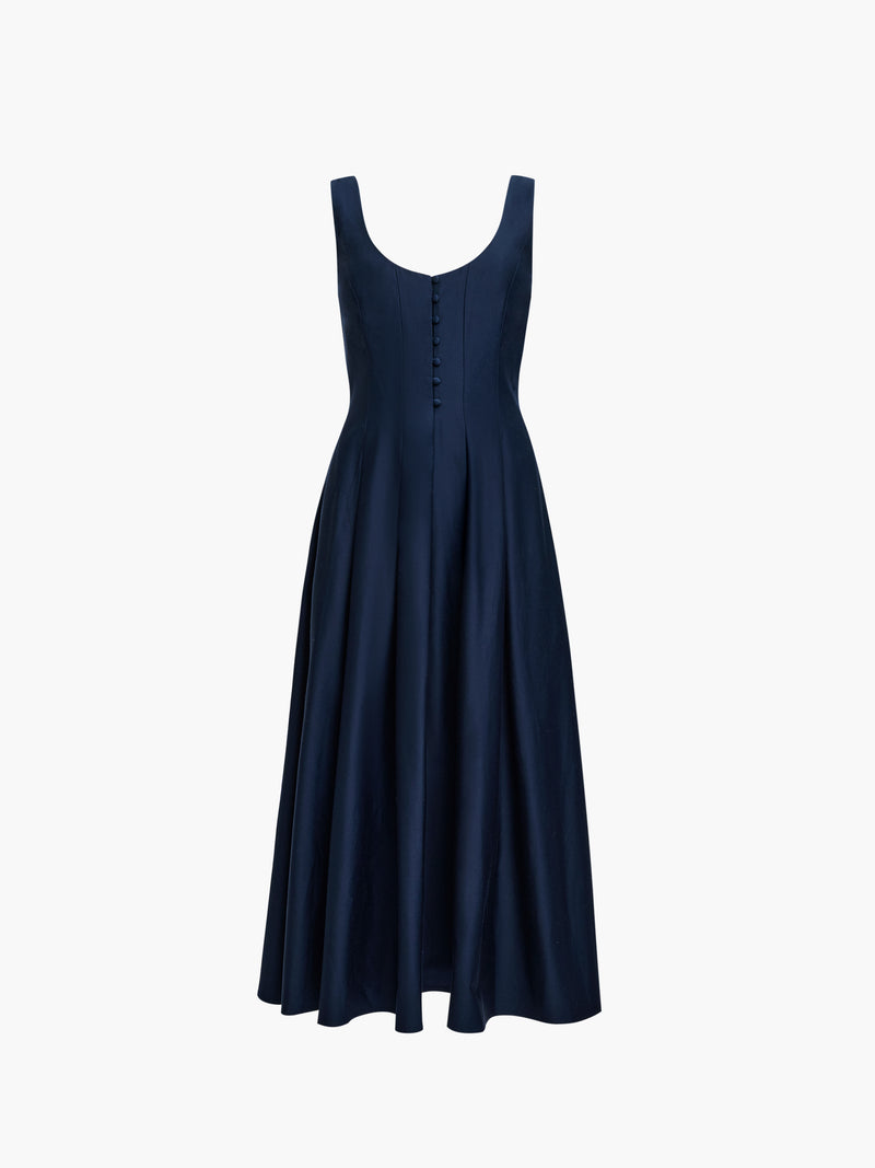 Cotton Sateen Fit-and-Flare Midi Dress