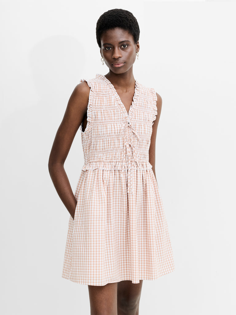 Rhodes Poplin Ruffle Gingham Smocked Mini Dress Petite Gingham In