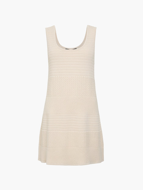 Mozart Mixed Knit Striped Cream Mini Dress