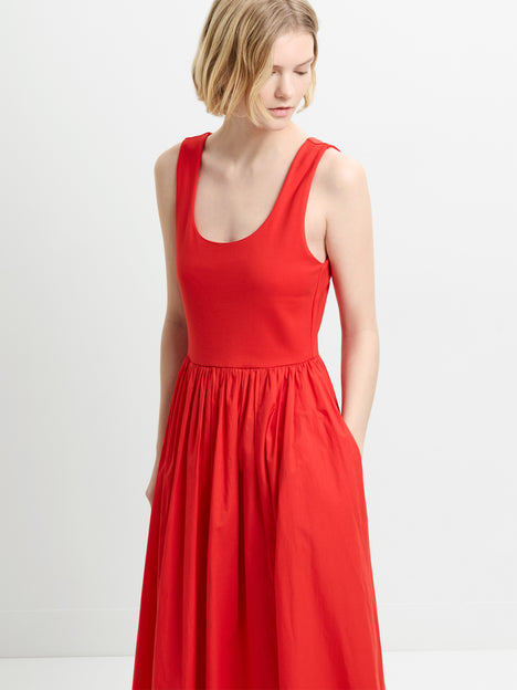 Jia Ponte Mix Sleeveless Red Maxi Dress