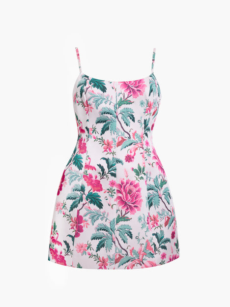 York Satin Pink Floral Print Mini Dress