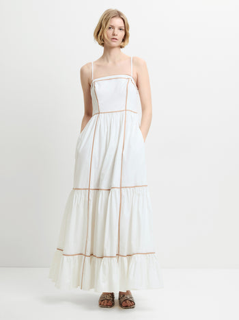 Cambria Cotton Contrast Trim White Maxi Dress