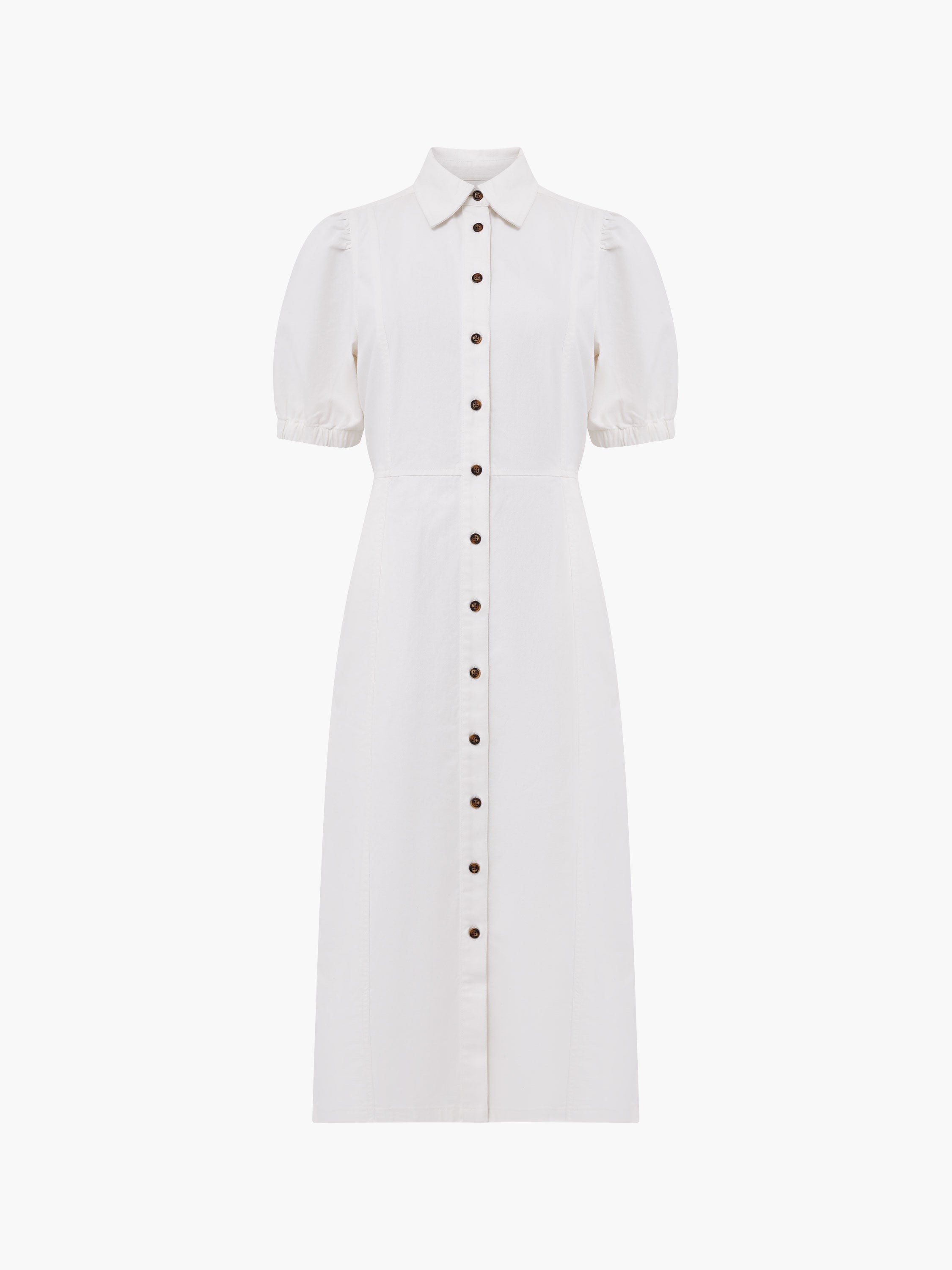 Chambray Denim Button Through Shirt Dress Ecru