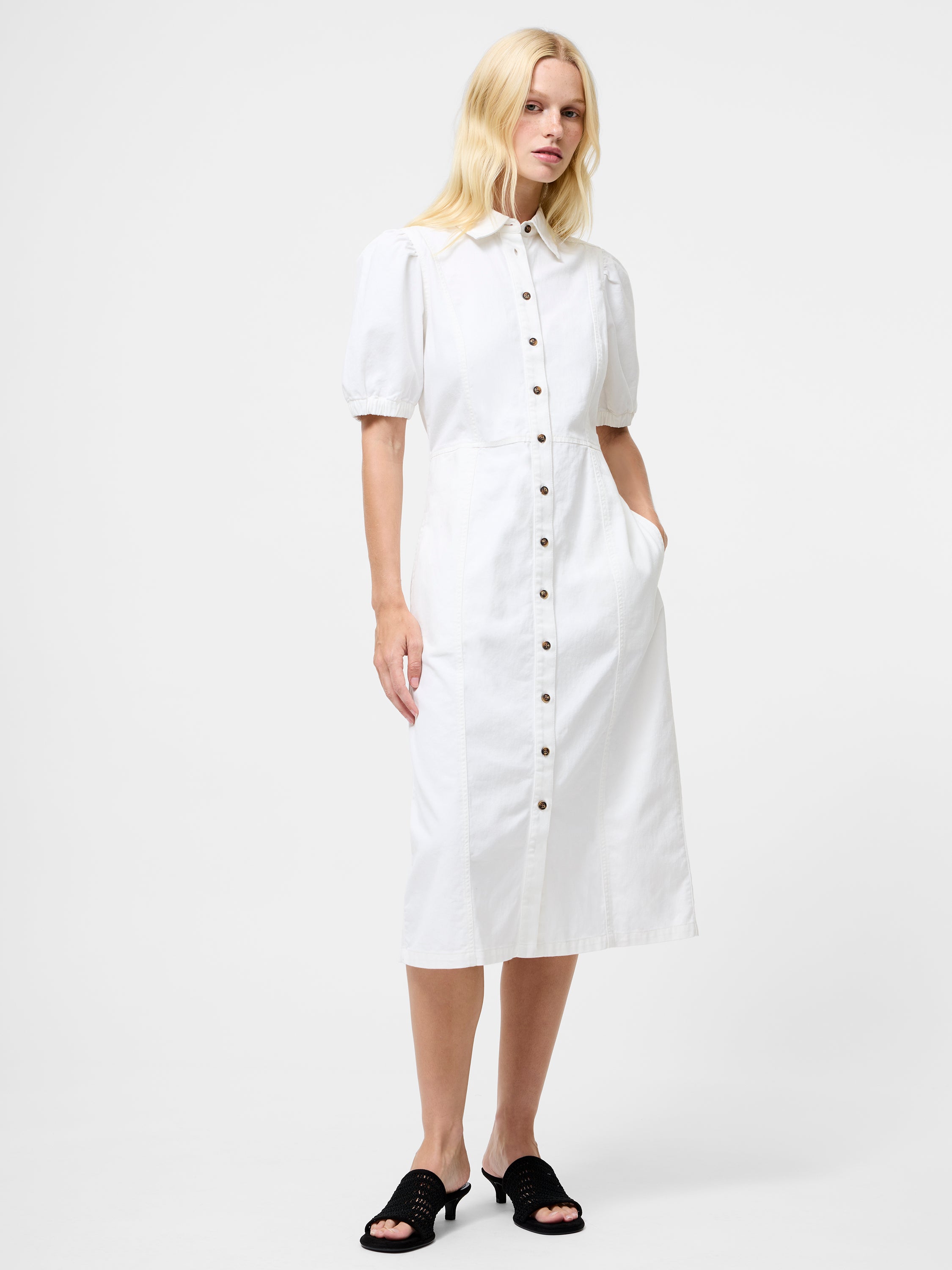 white christmas dresses Chambray Denim Button Through Shirt Dress Mid Wash main image 1