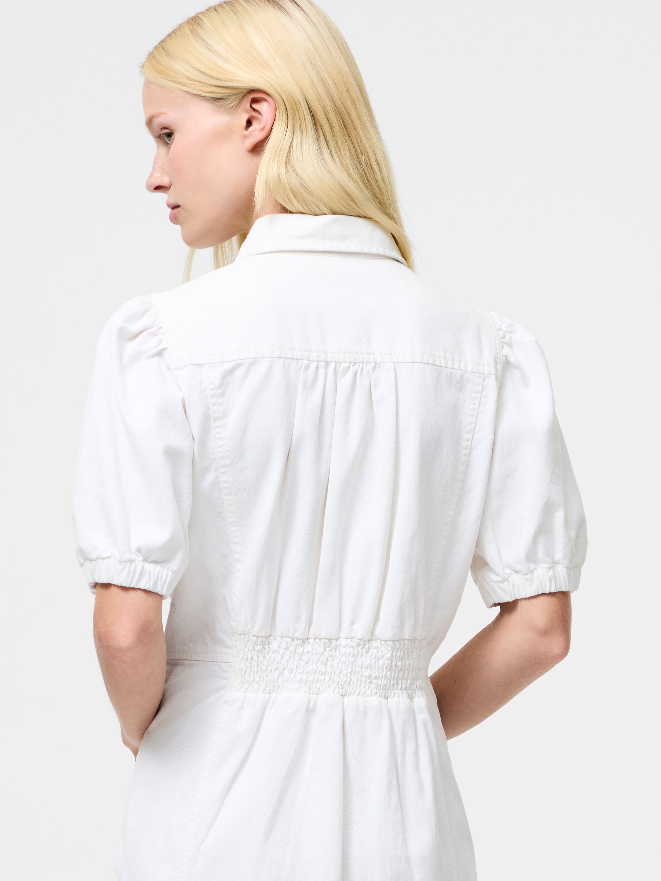 Chambray Denim Button Through Shirt Dress Ecru