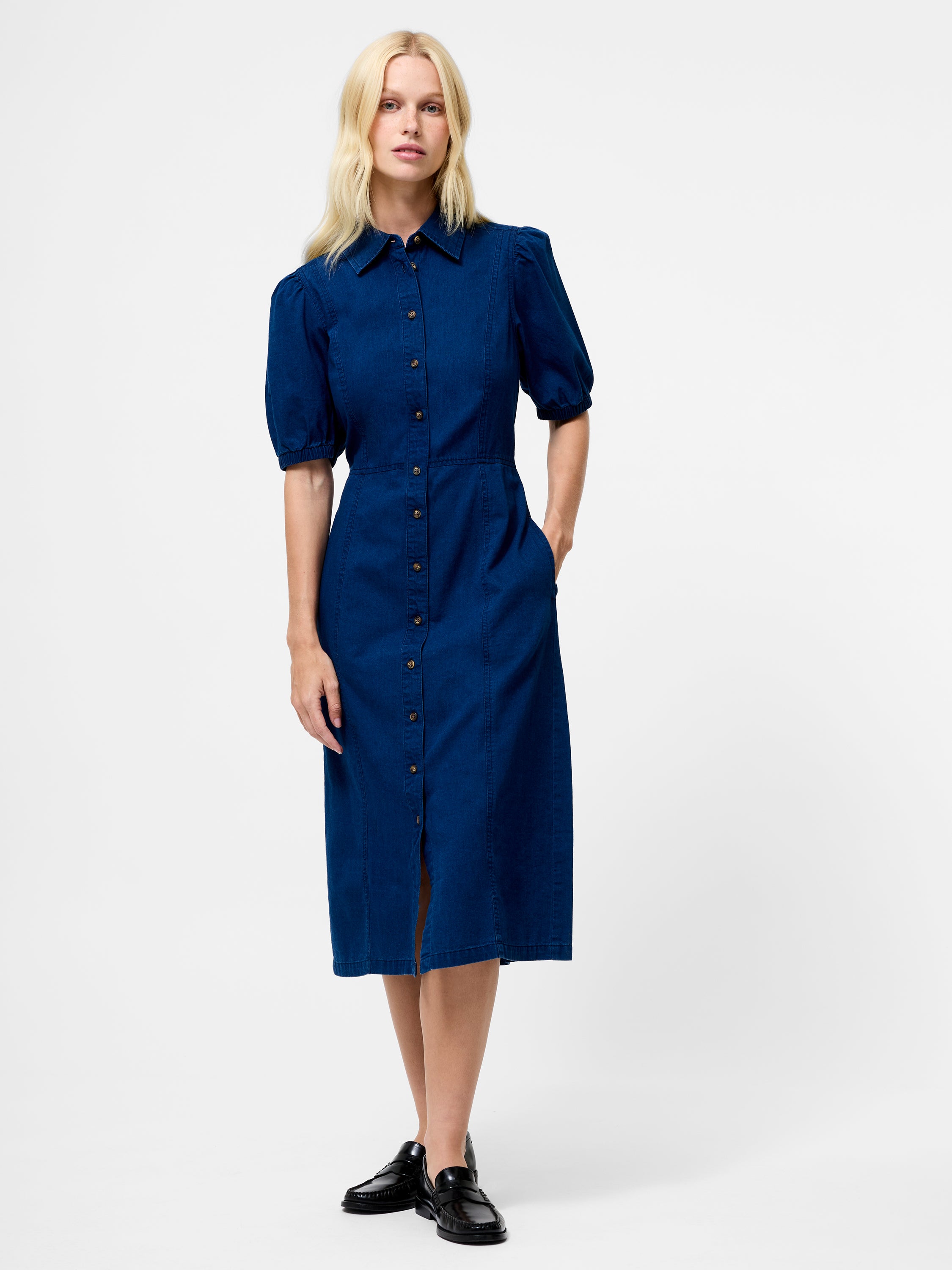 Chambray Denim Button Through Shirt Dress