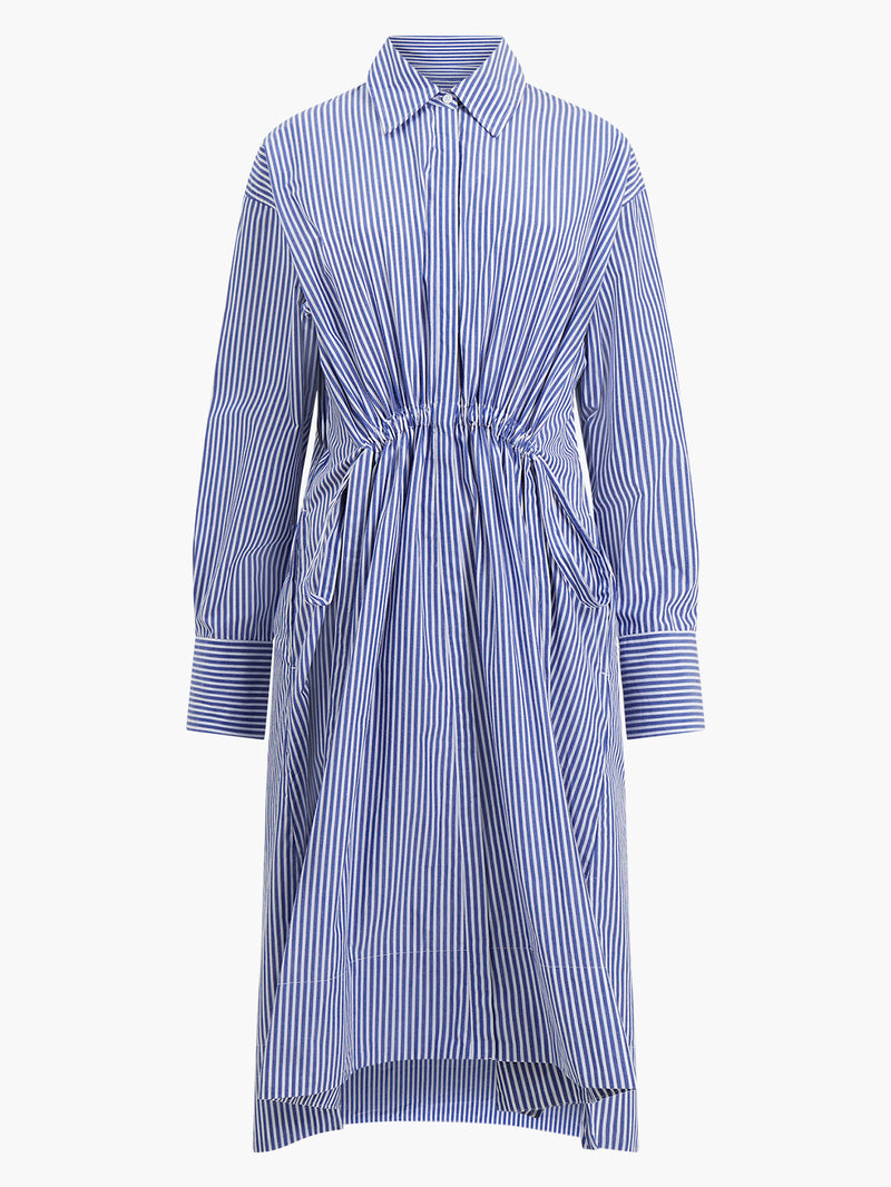 Rhodes Stripe Poplin Shirt Dress Linen White/Marine | French Connection UK