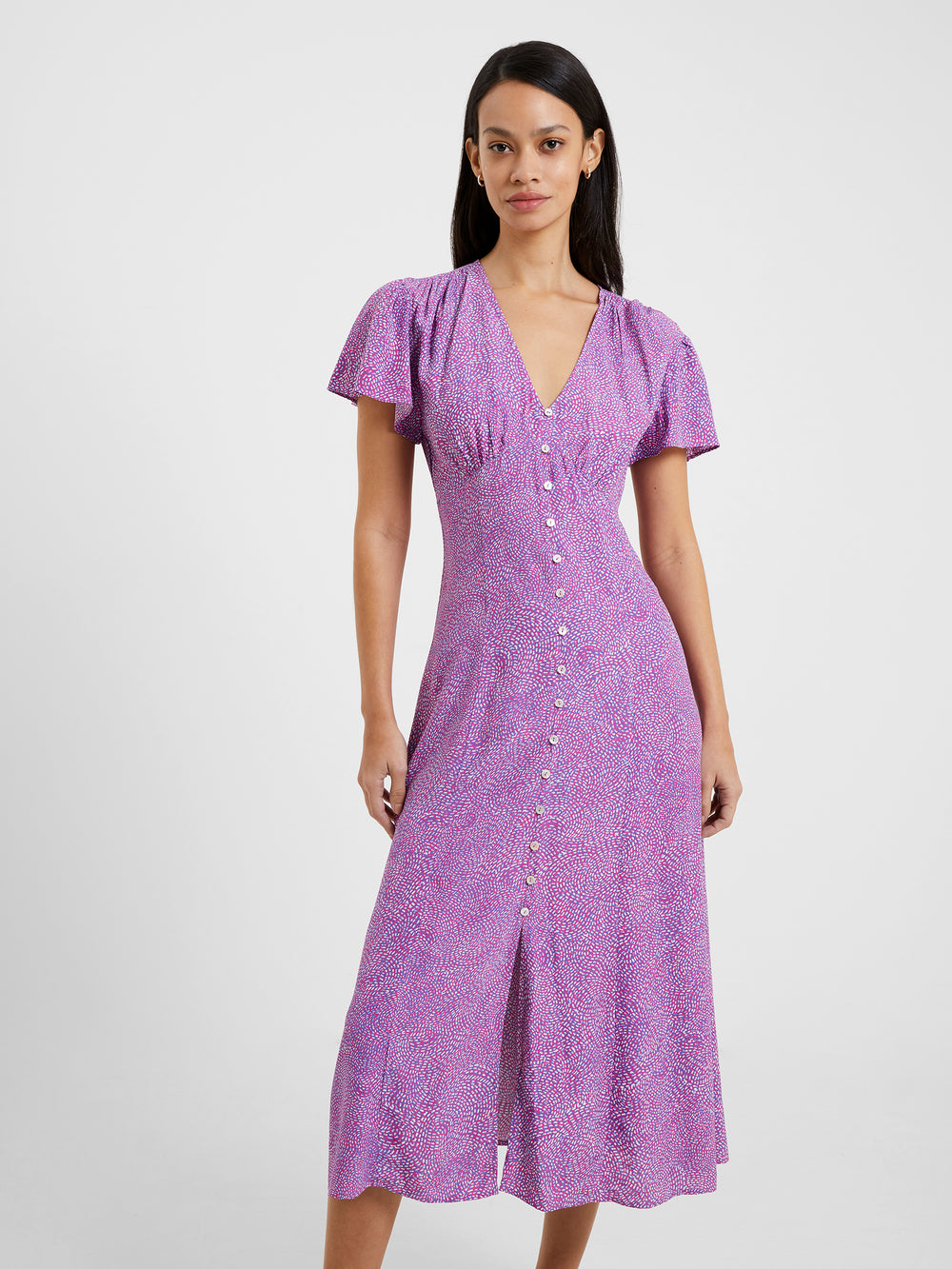 Bernice Eco Delphine VNeck Midi Dress Wild Rosa French Connection UK