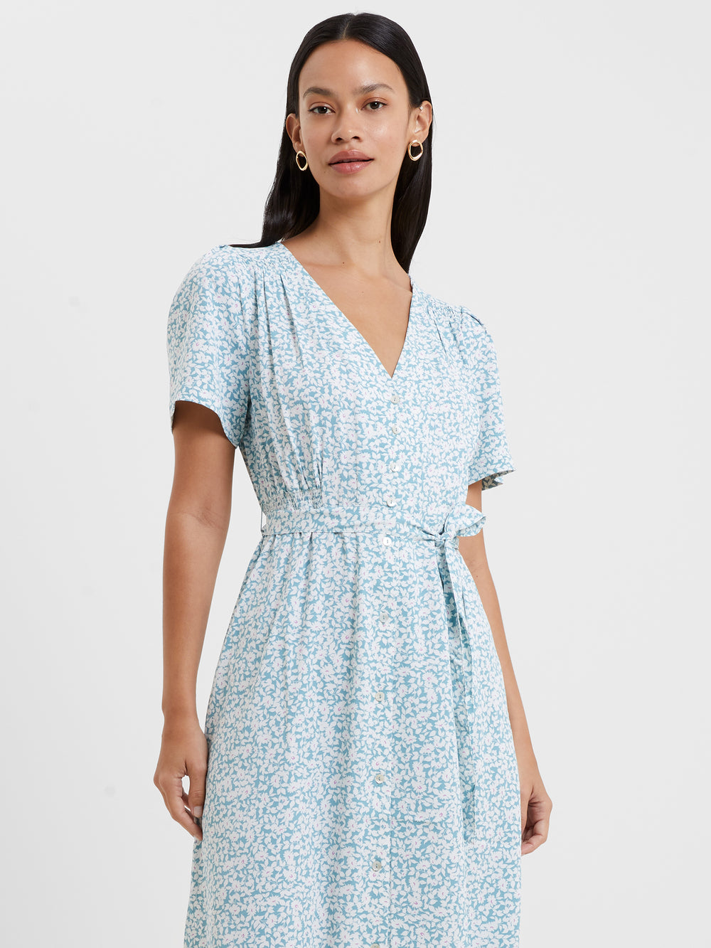 Breya Button-Through Mini Dress Stillwater Blue | French Connection UK