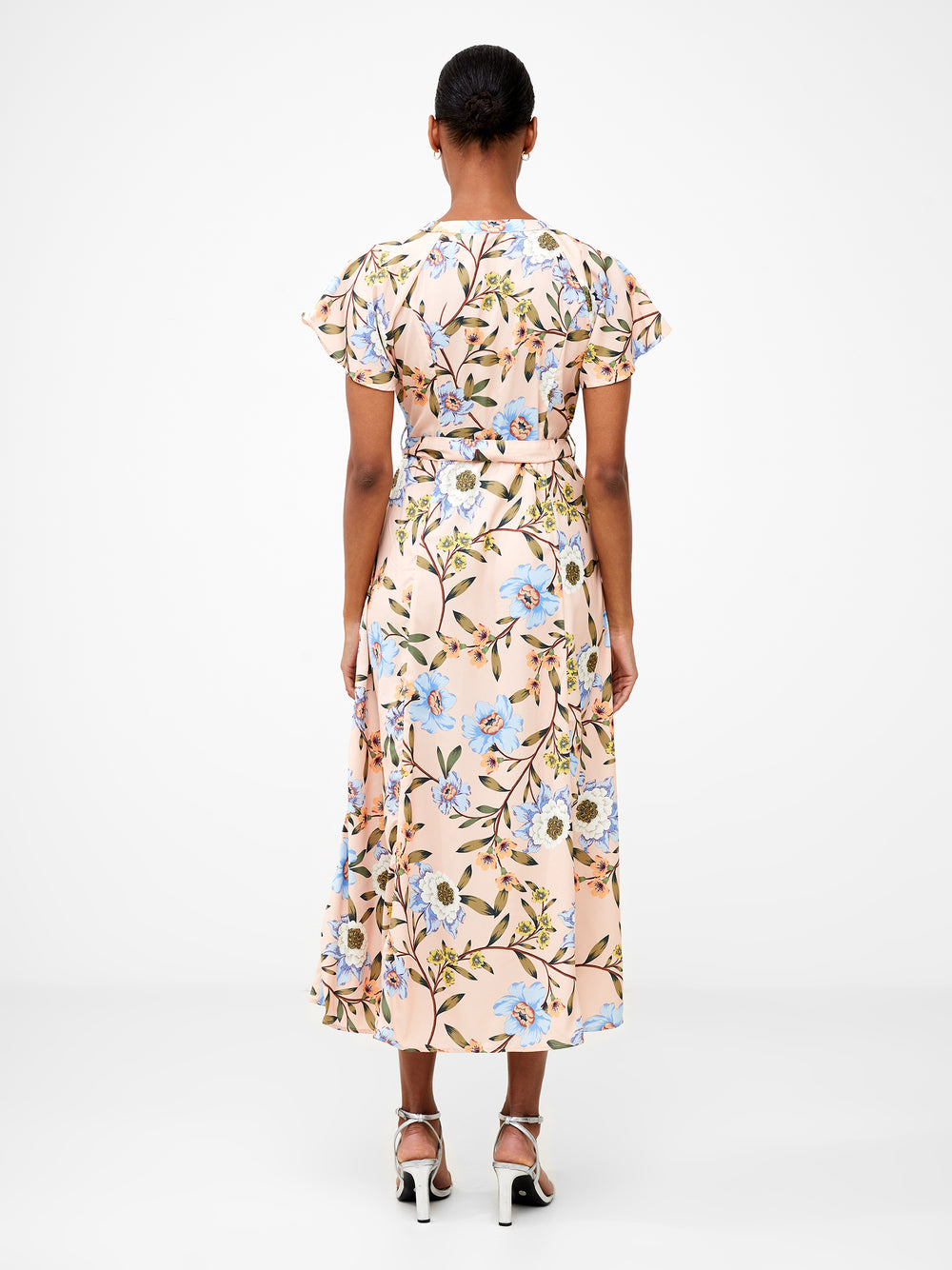Floral Button-Through Belted Midi Dress Blush Pink | French Connection UK