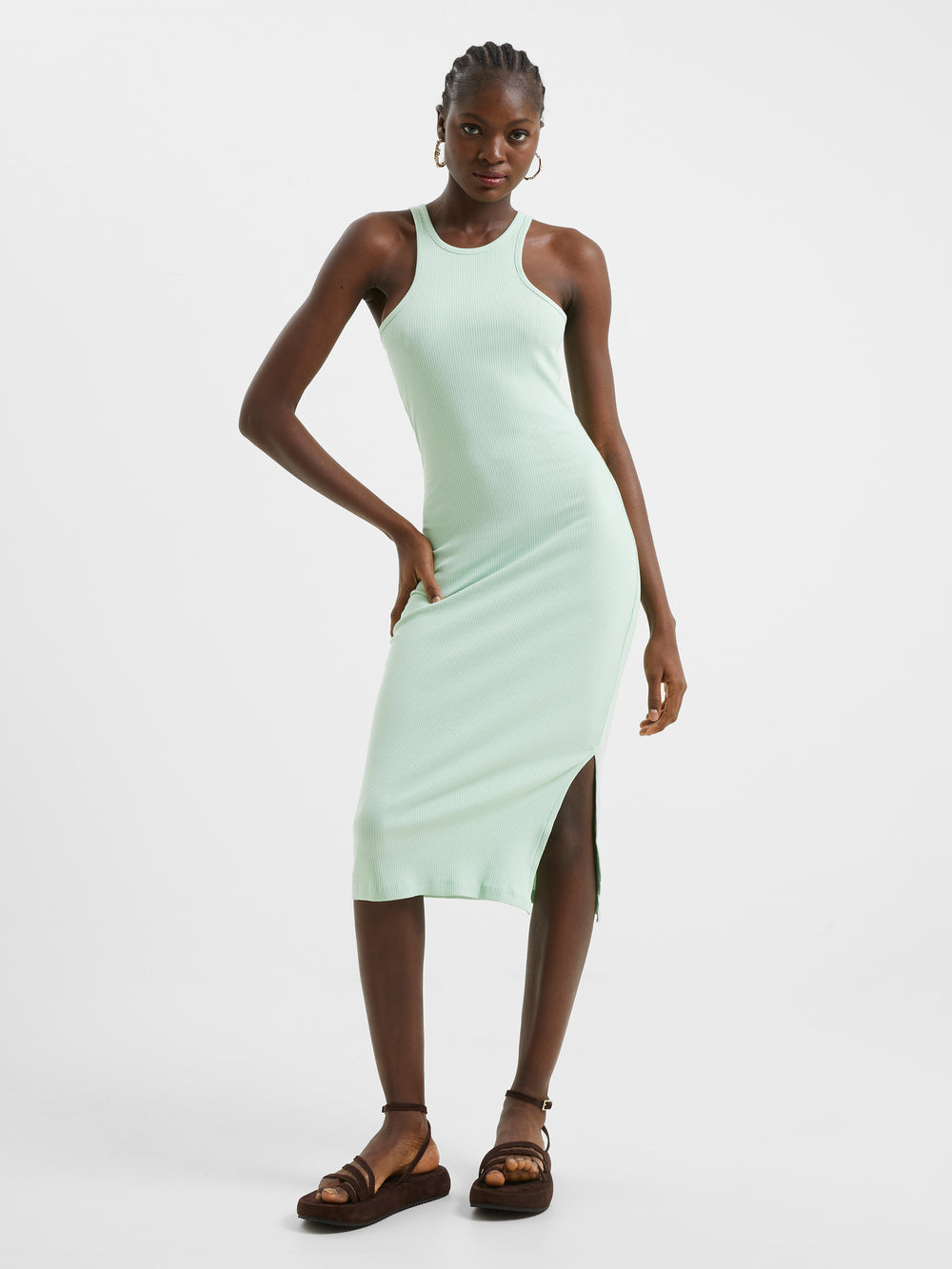 Racer Ribbed Dress Mint Green | French Connection UK