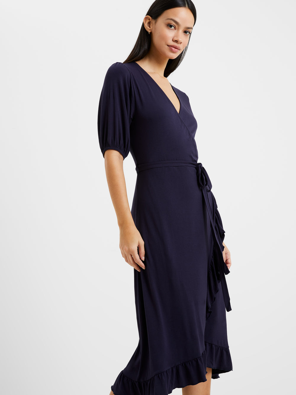 Frill Wrap Dress Dark Navy | French Connection UK