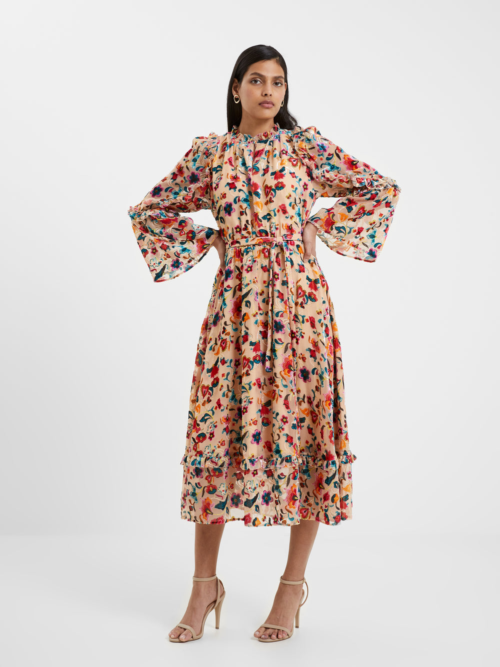 Avery Burn-Out Midi Dress Toasted Almond | French Connection UK