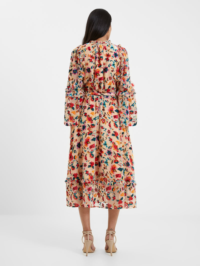 Avery Burn Out Midi Dress Toasted Almond French Connection UK
