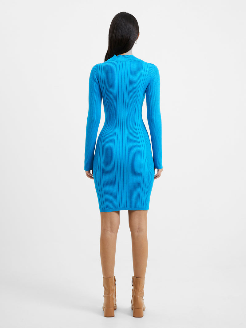 Mari Knit Roll Neck Mini Dress Blue Jewel Multi | French Connection UK