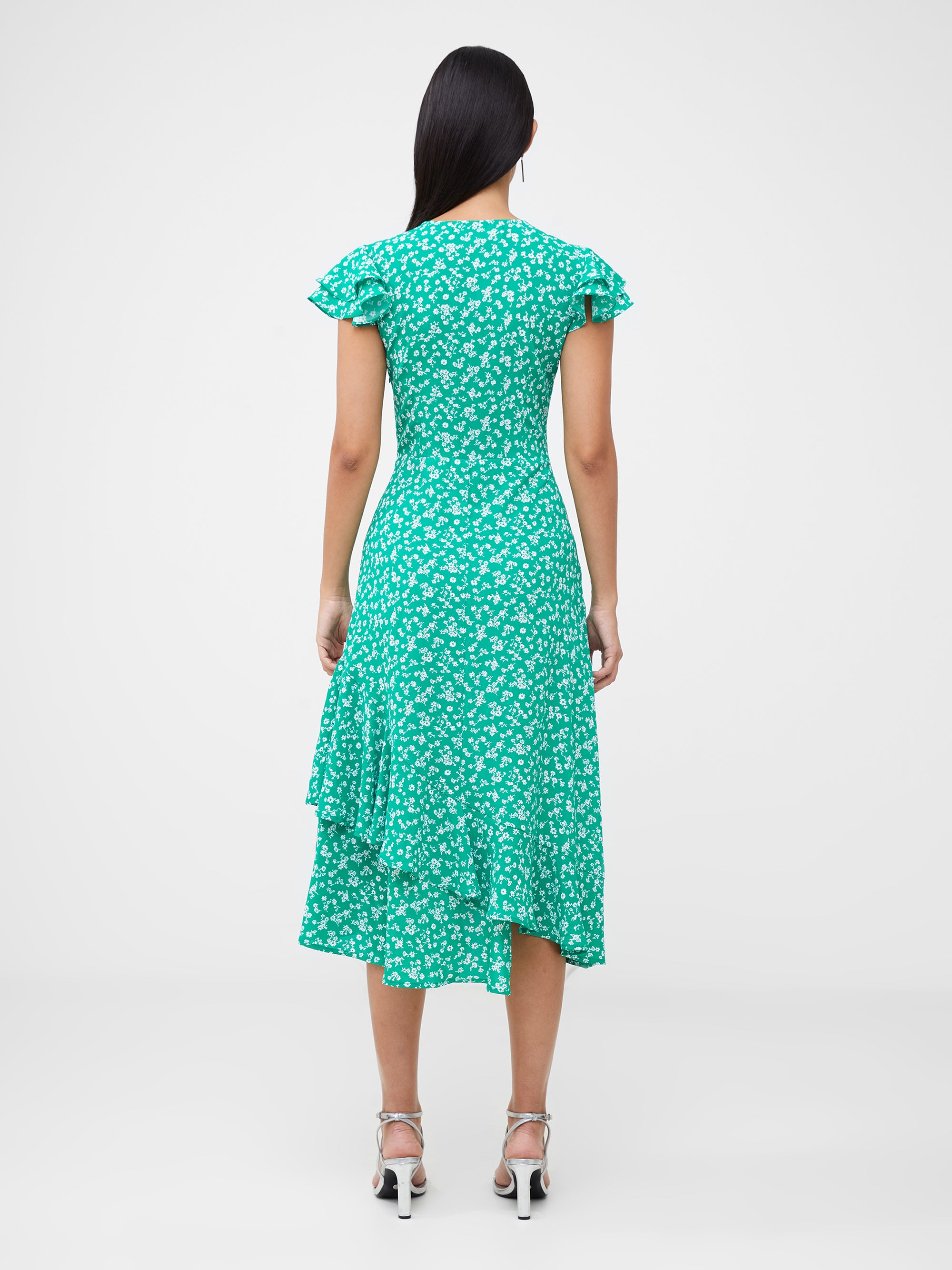 Frill Tea Dress Palm Green Multi French Connection UK