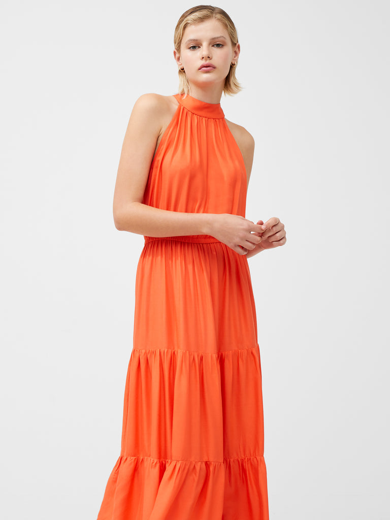 Halter Viscose Tiered Maxi Dress Amber Sunrise | French Connection UK