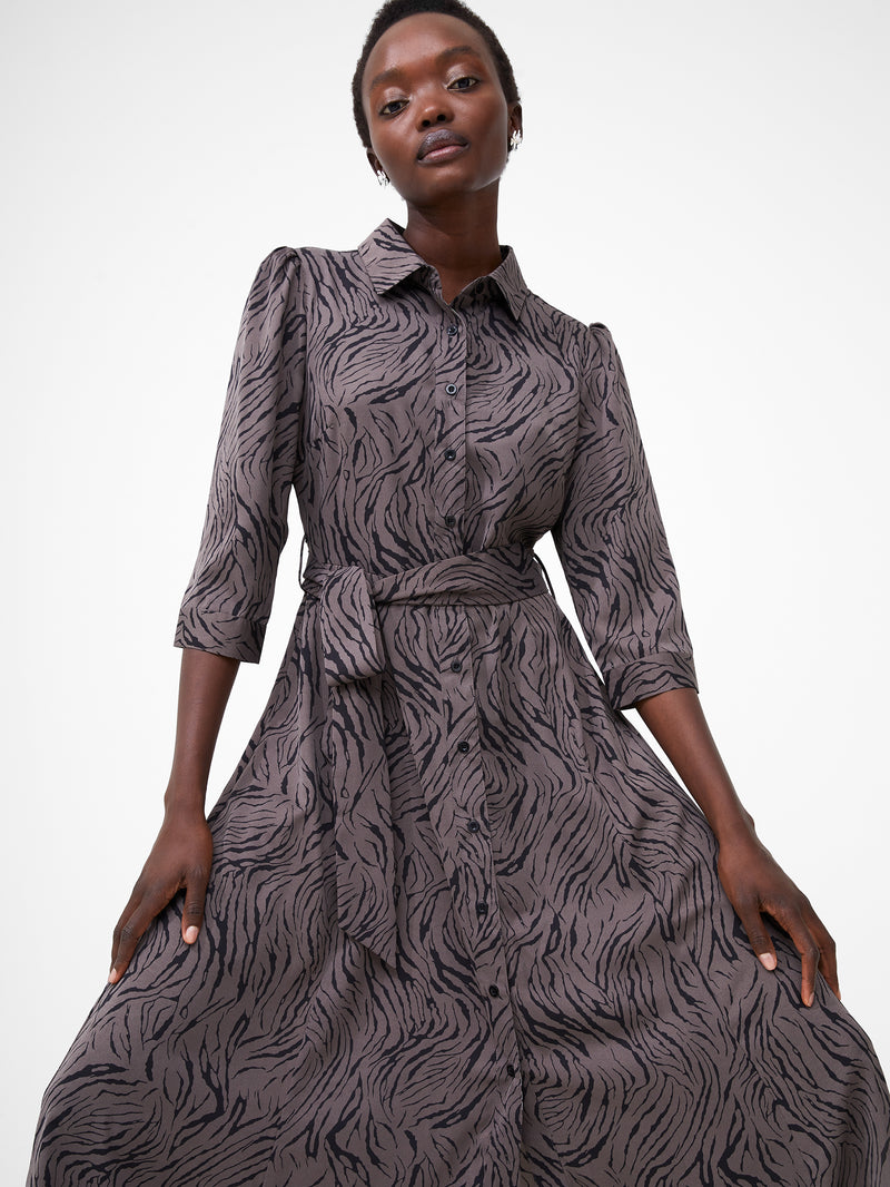 Abstract Midi Shirt Dress Chocolate torte/Black | French Connection UK