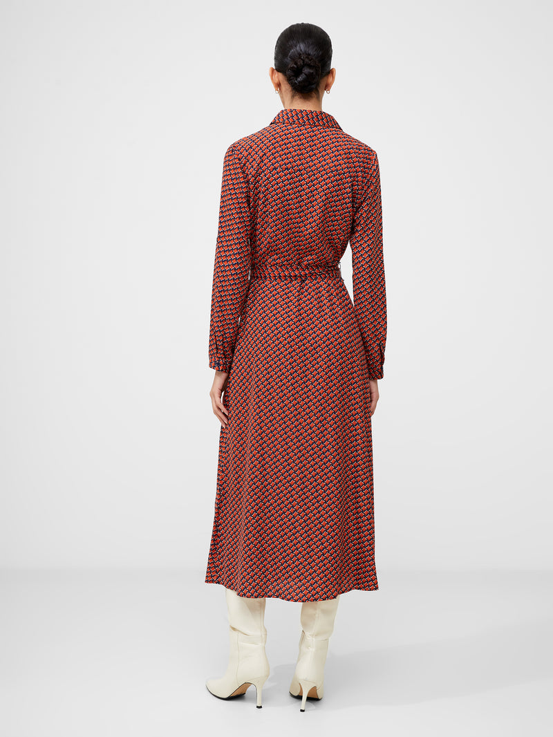Abstract Belted Midi Shirt Dress Orange French Connection UK