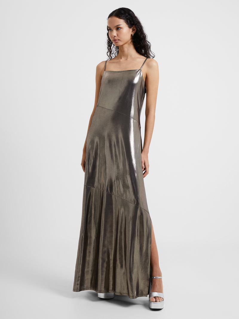 Ronja Liquid Metal Maxi Slip Dress Silver