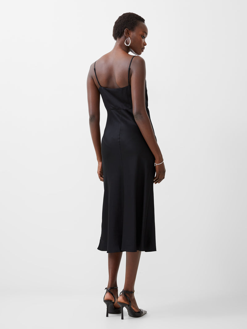 Ennis Eco Satin Slip Midi Dress Blackout | French Connection UK