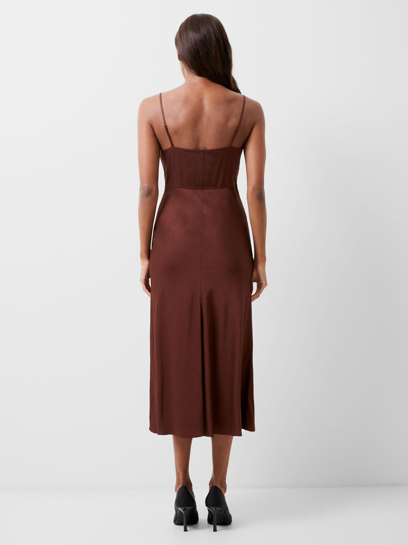 Ennis Eco Satin Slip Midi Dress Chocolate Fondant | French Connection UK