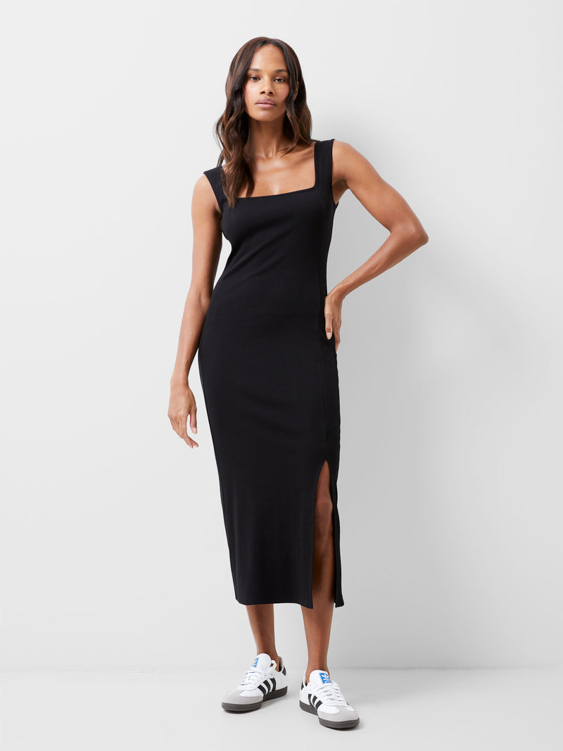 Rassia Rib Square Neck Midi Dress Blackout