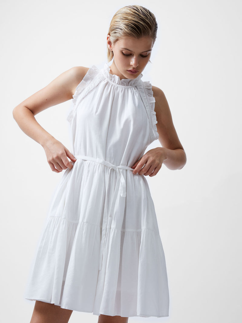 Emily Tiered Flared Mini Dress Summer White French Connection UK