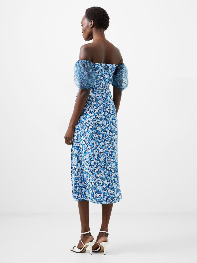 Clara Textured Puff Sleeve Midi Dress
