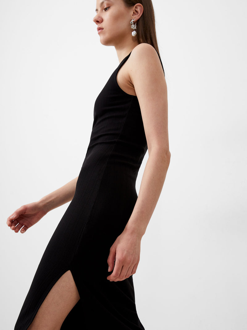 Sasia Boat Neckline Rib Dress Blackout French Connection UK