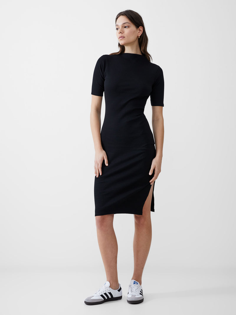 Rib Turtle Neck Dress Black French Connection UK